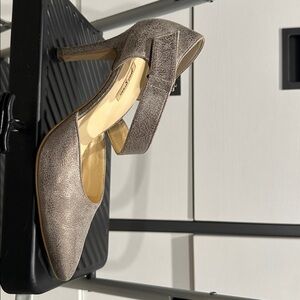 Paul Green Nicki Pewter Metallic Leather Mary Jane Pumps Heels Women's Size 10